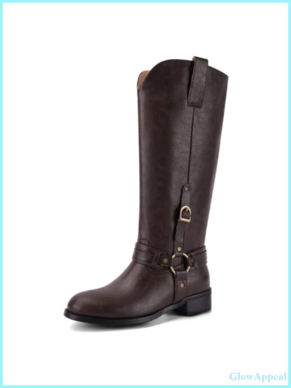 Knee High Boots Women Faux Leather Square Toe Tall Boots Block Heel